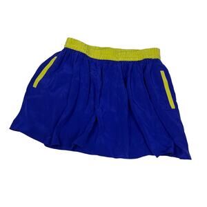 Madison Marcus 100% Silk Mini‎ Skirt Pull On Elastic Waist Blue Yellow Women's S